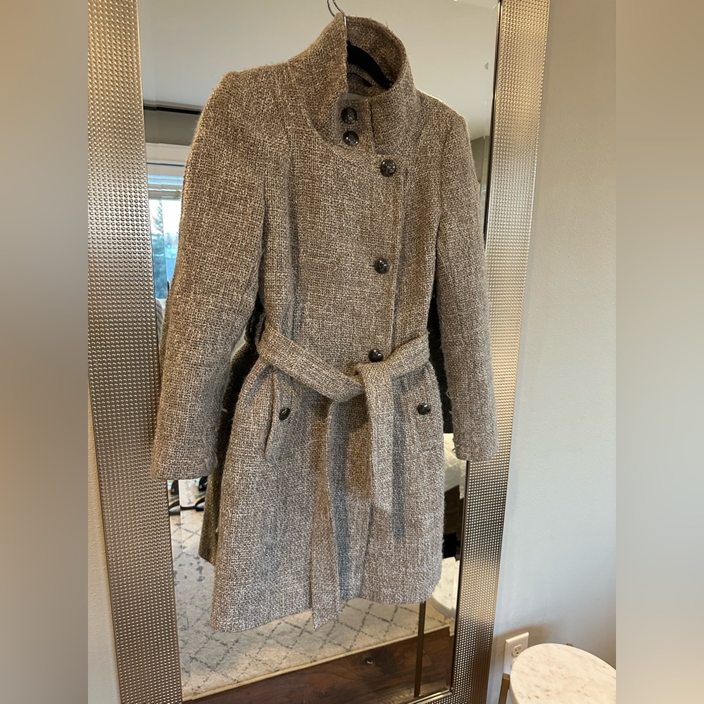 T Tahari Izzy wool tweed Blend military belted Coat Women’s Size 4 Small